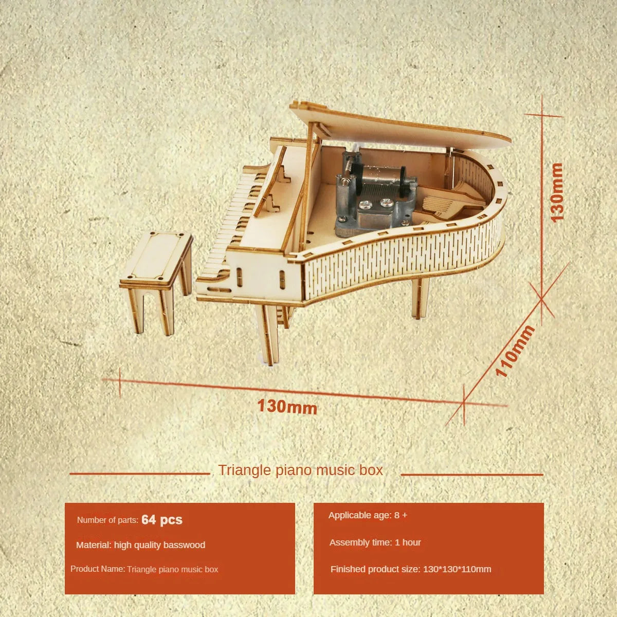 Boîte à musique de piano à manivelle créative en bois